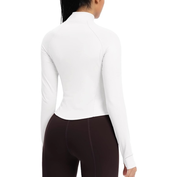 New colorskin Cropped Sport Jacket Half Zip White M Thumb Holes Athletic Workout - Picture 5 of 11